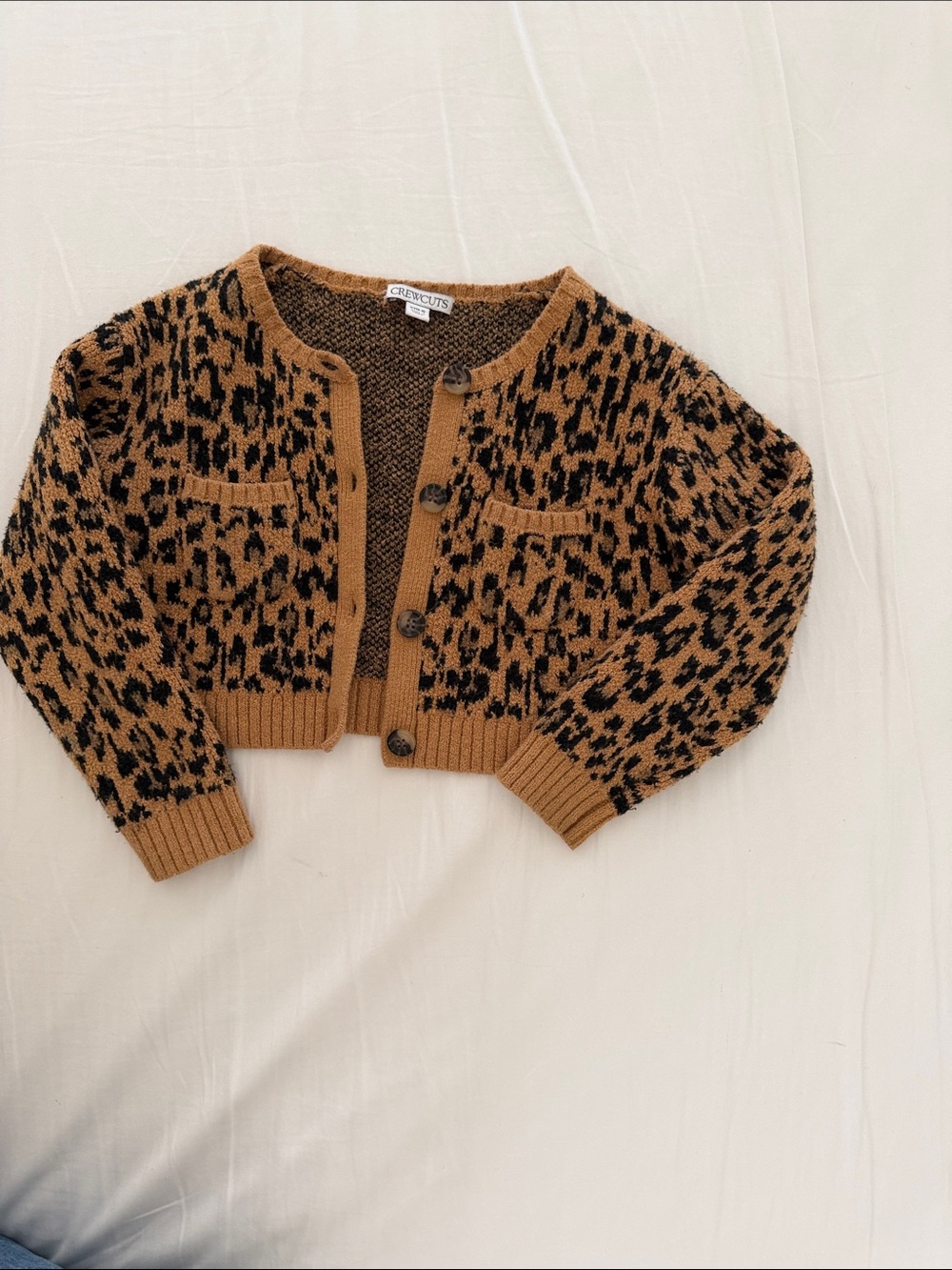 Crewcuts Leopard Knit Cropped Cardigan - Camel & Black